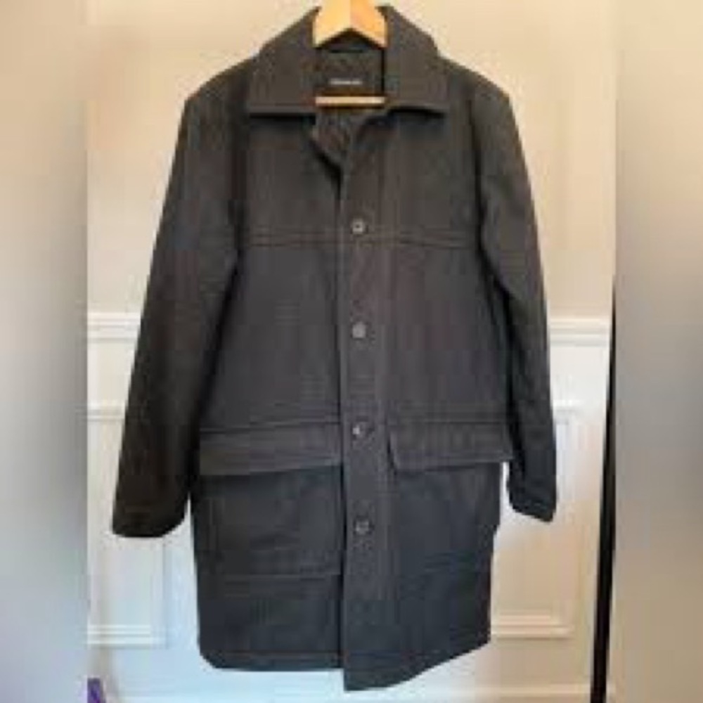 Claiborne (For Men) Dark Grey, Italian Wool Overcoat. Size Large